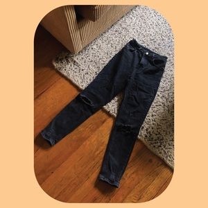 High waisted rip knee black jeans